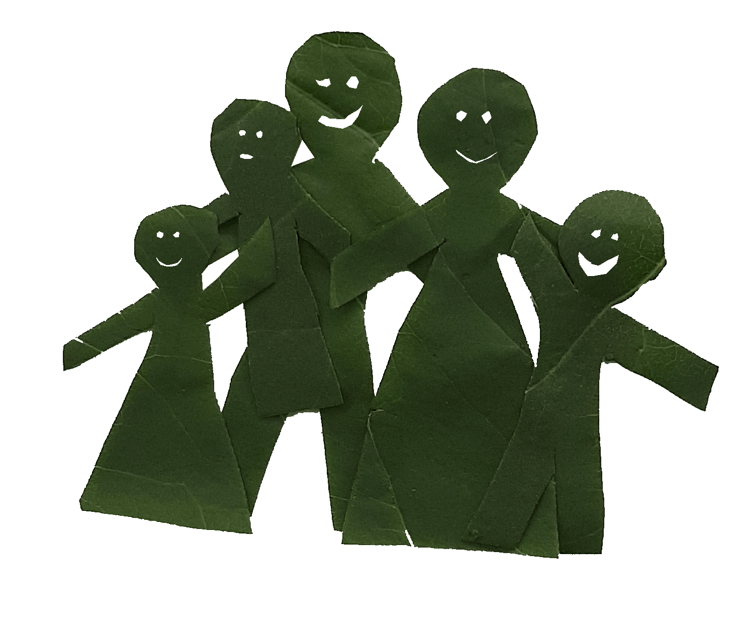 Icon einer fünf-köpfigen Familie aus Laubblättern ausgeschnitten